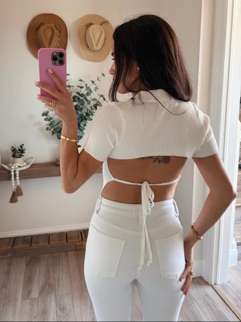 Open-Back Ribbed Crop Top in White